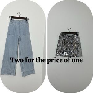 Two for one! Urban Outfitters Silver Mini Skirt & Light Blue Wide-Leg Jeans